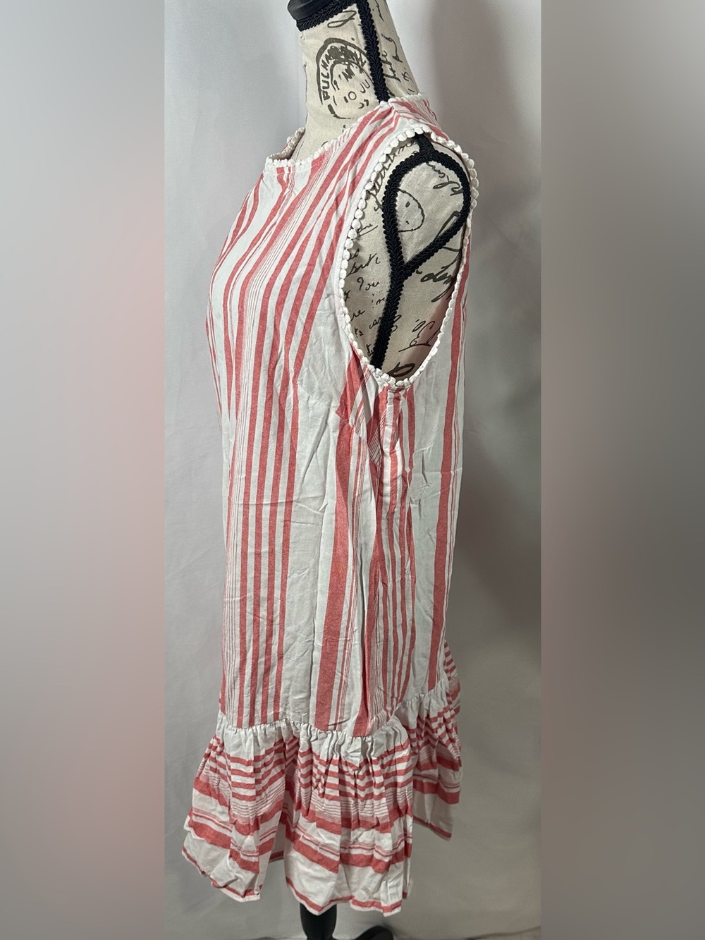London Times Cream and Coral Striped Sleeveless Mini Dress - Picture 3 of 10